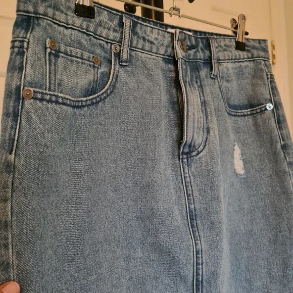 Zimmermann Denim 1 Faded Blue Distressed Knee Lenght with Waist Strap Belt Skirt - Picture 2 of 11